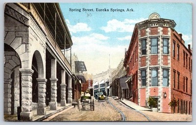 Antique Arkansas Postcard EUREKA SPRINGS Spring St 1922 Hotel