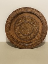 Hand Carved Wooden Boho style vintage Plate Decorative Wall Plate Folk Art