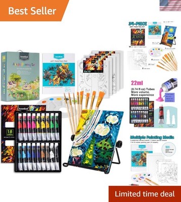 18 Colors Acrylic Paint Set with Brushes & Canvas for Young Artists  Creativity