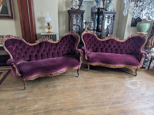 Pair Victorian Era Rococo Revival Style Sofas