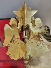 Vtg Brass Angel Tree Top Gold Tone Made In Taiwan Christmas Around The World