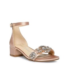 Blue by Betsey Johnson Mel Crystal Satin Block Heel Sandal 7M Champagne