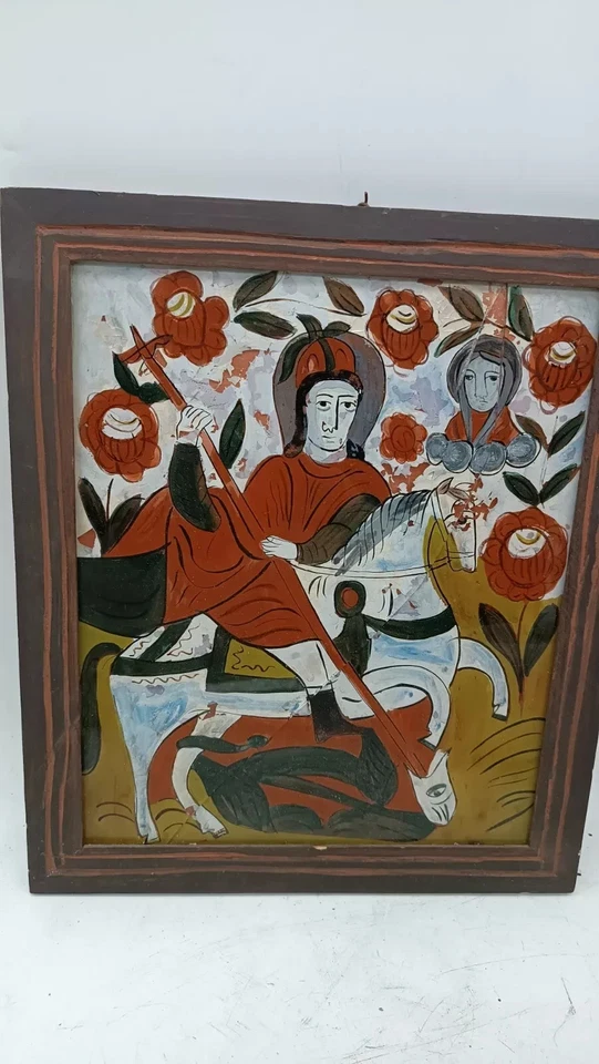 Icône Ancienne Roumaine Peinte Sur Verre - Photo 2/4