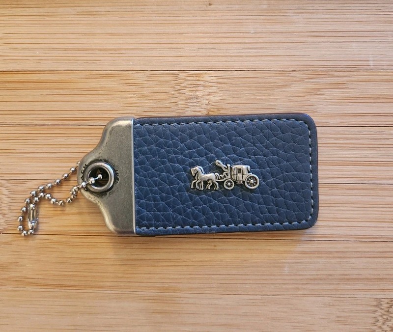 VTG COACH 1941 Horse Carriage Bag Charm Denim Blue Glovetanned Leather Hang Tag