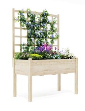 Elevated Wooden Raised Garden Bed Large Planter Box w Dividers & Drainage Holes
