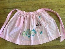 Vintage Handmade Half Skirt Apron Tie Pink Embroidered Flowers Spring Easter