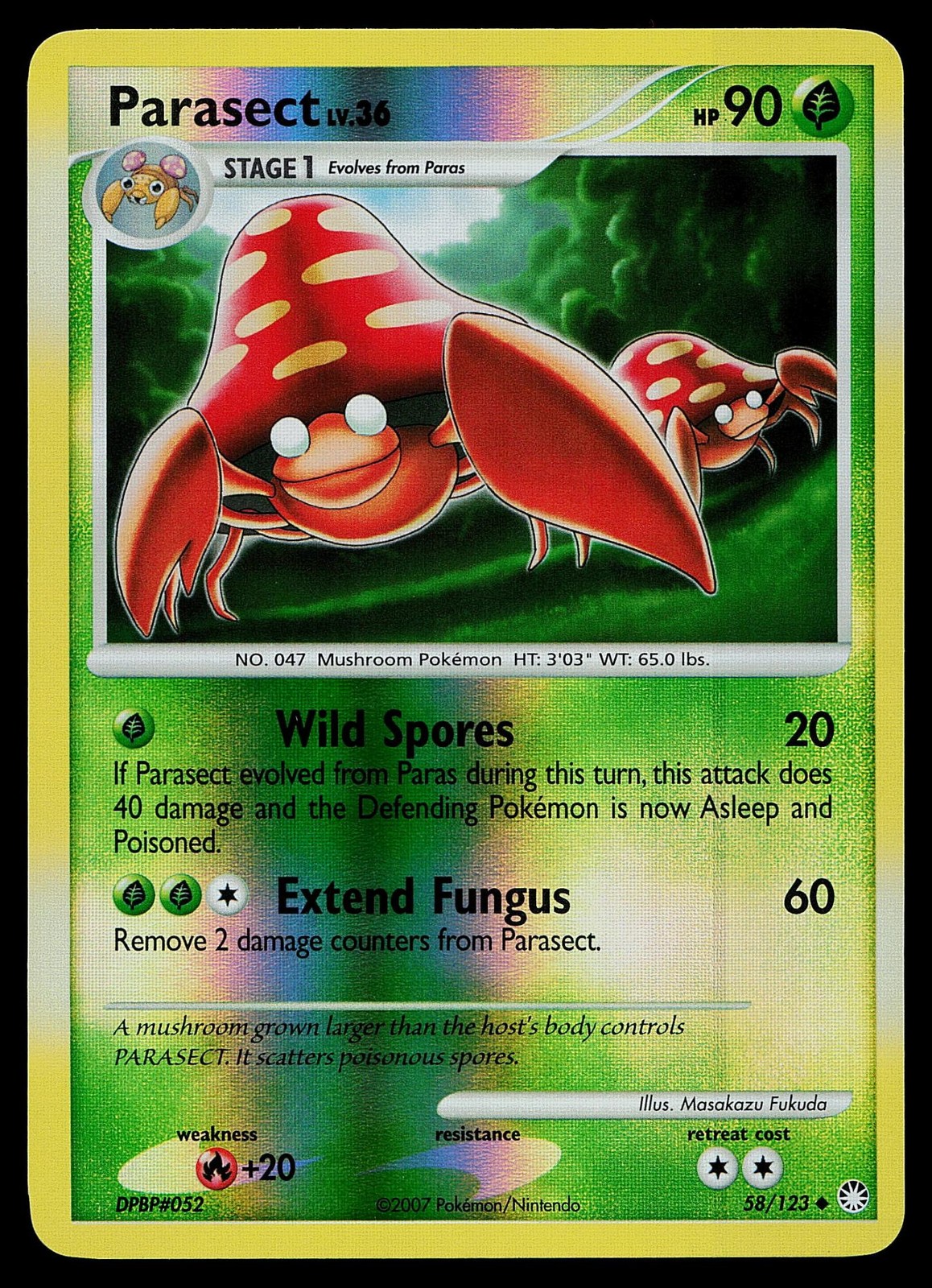 Pokemon Card - Parasect Mysterious Treasures 58/123 Reverse Holo Uncommon