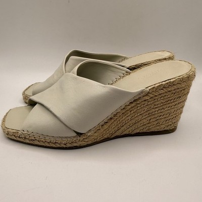 Vince Gaelan Leather Espadrille Wedge Sandals Off White Square Toe Mule 8M Spain