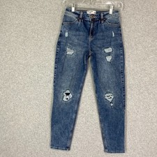 Abercrombie Kids Jeans Girls 13/14Blue High Rise Mini Mom Distressed Denim