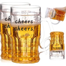 Double Walled Beer Mug For Freezer, Clear Frozen Cup 15 Oz, Plastic With Handle