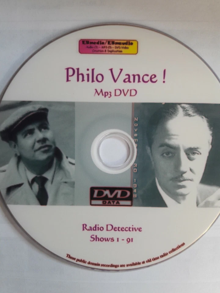 Philo Vance Old Time Detective Radio shows - 91 shows - Mp3 DVD