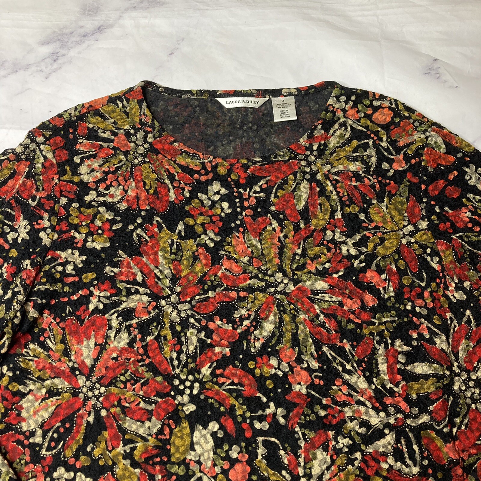 Tunique Soyeuse Laura Ashley Archive - Noir Floral, Taille 10-12, Neuve Avec étiquette