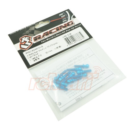 3Racing Aluminum 4.8MM Ball Stud L=10 10pcs Light Blue 1:10 RC #3RAC-BS4810/LB - Picture 2 of 2