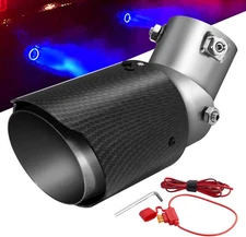 Blue LED Racing Style Curved Exhaust Tailpipe For 1.5"-2.4" Inlet Adjustable