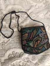 Vintage Evening Bag/Clutch Beaded Black Multicolor Metallic Crossbody Purse