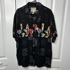 VTG Paradise Found Martini Cocktail Happy Hour Hawaiian Black Shirt USA Men’s XL