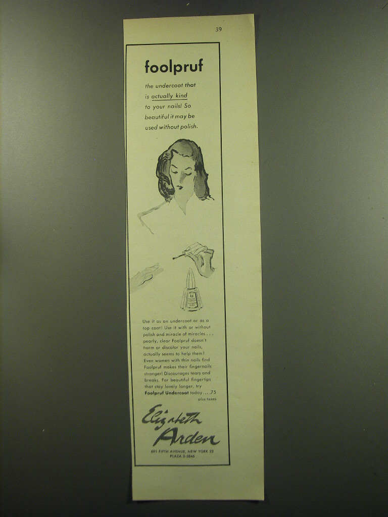 1949 Elizabeth Arden Foolpruf Undercoat Nail polish Advertisement eBay