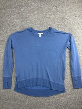 Athleta Pullover Sweater Women's Medium Blue Crew Neck Long Sleeve Thumb Hole