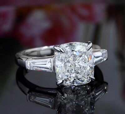 Ctw Stone Cushion Cut Baguette Diamond Engagement Ring H
