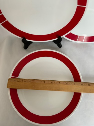 4 Corelle "Urban Red" Essteller EUC 10 1/4" USA Spanfest Weiß mit Rot - Bild 4 von 4