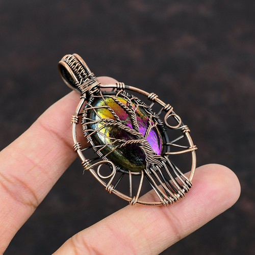Tree Of Life Mystic Fire Labradorite Pendant- Made by Real Witches in INDIA