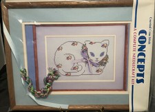 PASTEL KITTY Concepts Cat Counted Cross Stitch w/Frame  Mat Kit 3407