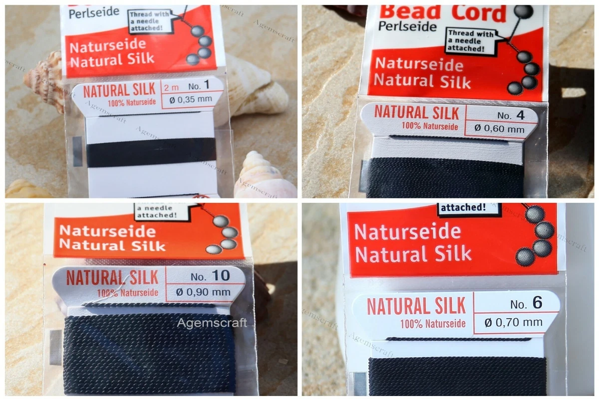 2 meters BLACK Beadalon Griffin Silk Beading Cord with Needle Sz 1,2,3,4,6,8,10