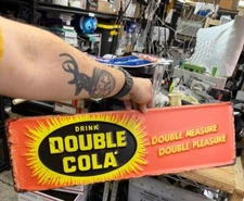 "DOUBLE COLA" EMBOSSED METAL ADVERTISING SIGN, (26"x 8") AWESOME SIGN