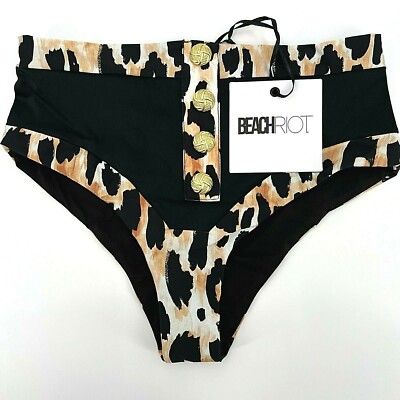 NWT Beach Riot Women's XS Black Hipster Animal Print Swim Bottom Separates  