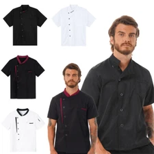 Mens Short Sleeve Chef Coat Jacket Hotel Restaurant Kitchen Cooking Uniform Tops