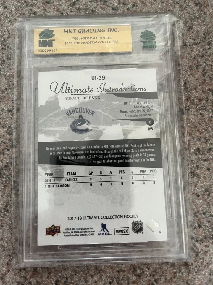2017-18 Ultimate Collection Introductions Brock Boeser #UI-39 Rookie MNT 9.5 GEM - Image 2 of 2