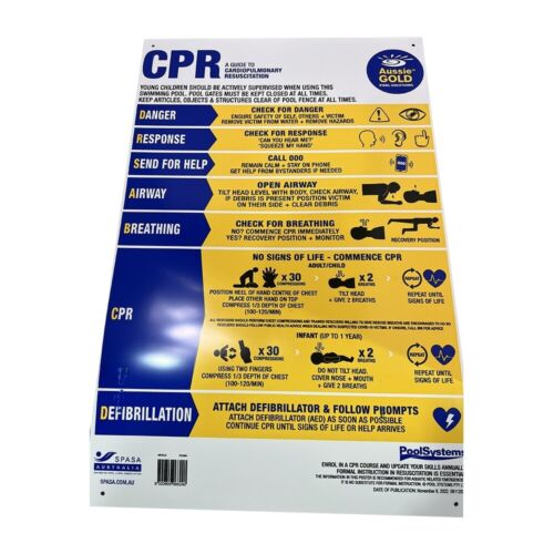 CPR Pool Sign 2024 updated DRSABCD PVC Swimming Pool Safety Sign - Aussie Gold - Afbeelding 1 van 4