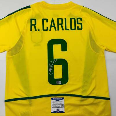 Autographed/Signed Roberto Carlos Brazil Yellow Soccer Jersey