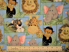 Fabric Traditions Jungle Animals Tigers Lions By the 1/2 yard cotton fabric