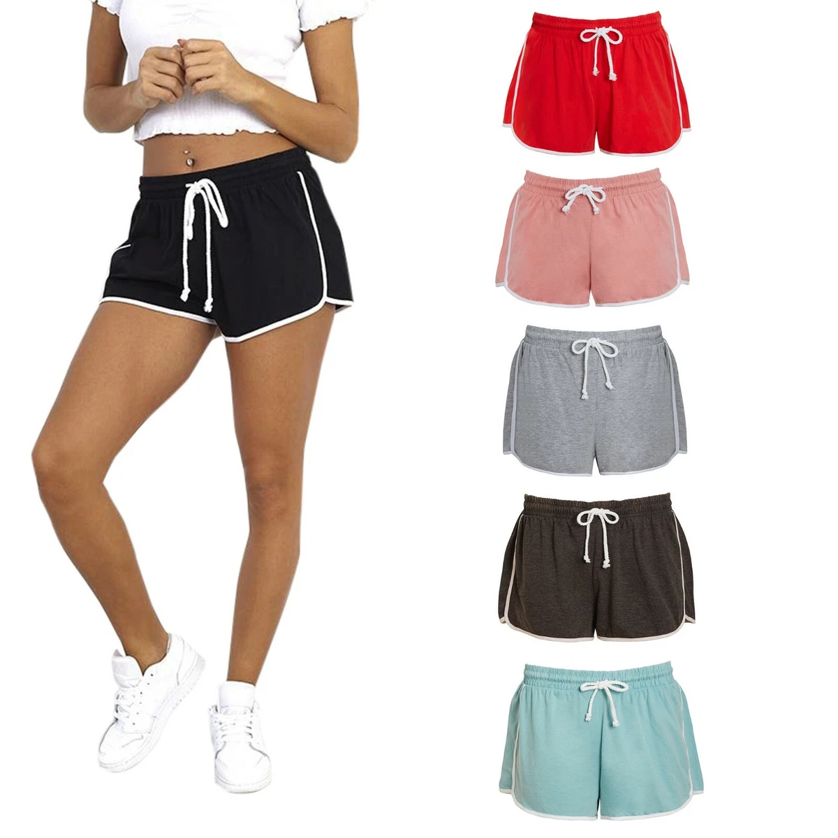 Ladies Short Panel Shorts Retro Hot Pants Cotton Jersey Summer Holiday XS S M L