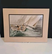 Vintage William Farnsworth Signed Kialoa II Newport Beach Sail Boat Print 