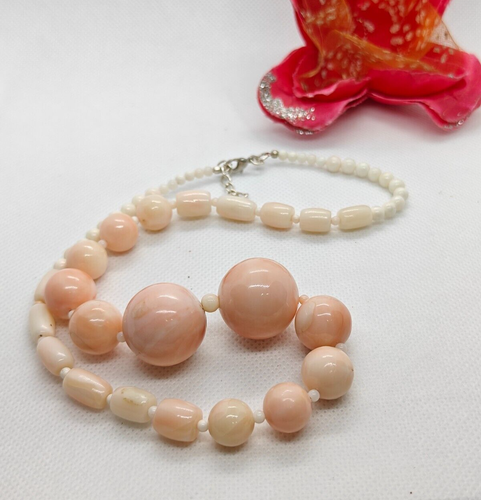 Collier Réglable Perles Rondes Corail Blanc Naturel Italie - Fabrication Artisanale, Laiton Argenté, Fermoir Homard