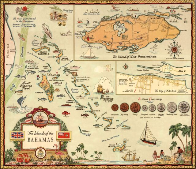 Kunst Map Antique 18 Powles Bahamas Neighbouring Islands Large Print Poster Lf1743 Emojiplay Vn