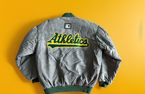 Giacca double face vintage Starter A’s Oakland Athletics Spellout Stonewash - Foto 2 di 22