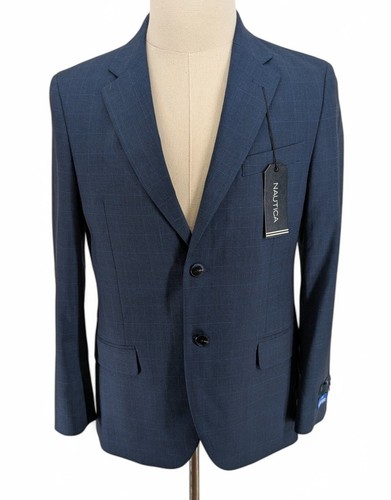 Nautica Men’s Modern Fit Bi-Stretch Blazer Sport Coat Jacket Blue Plaid 36S $395 - Picture 2 of 9