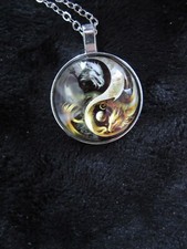 Multicolor Silver Dragon / Gold Dragon Yin Yang Taoism Charm Glass Neckless