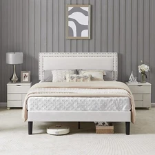 VECELO Upholstered Bed Frame Mattress Foundation Twin/Full/Queen with Headboard