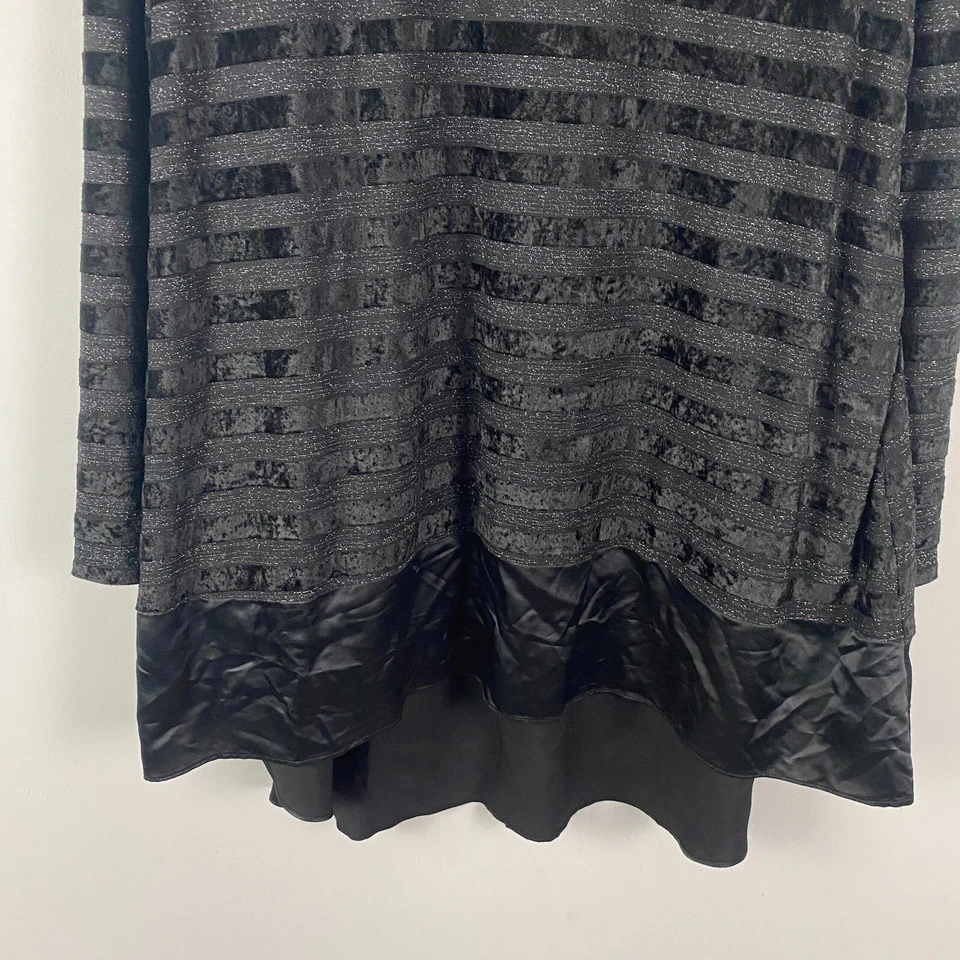 Lori Goldstein 标志黑色天鹅绒金属条纹高低下摆束腰外衣,尺寸 3X — 第 3/4 张图片