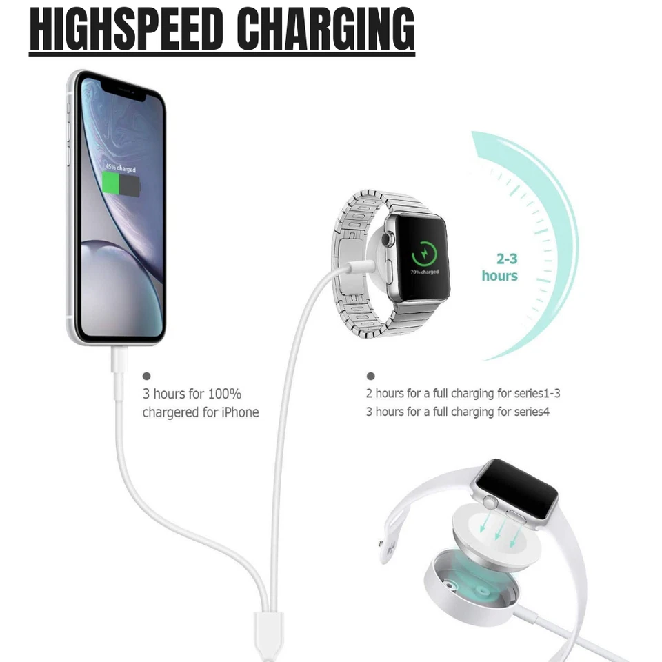 Cable de carga USB magnético cargador 3 en 1 para Apple Watch Series SE 6 5 4 3 2 1 Foto 4 de 4
