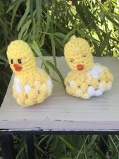 set of 2 vintage Handmade Crochet Egg Cozy Hens Chickens Spring Decor Easter
