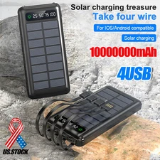 2024 Super 10000000mAh 4 USB Portable Charger Solar Power Bank For Cell Phone
