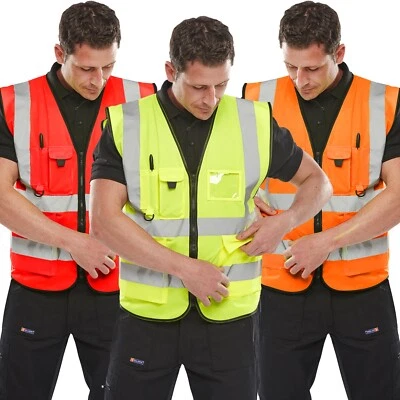High Visibility Executive Vest Waistcoat with Phone & ID Pockets Hi Vis Viz Zip