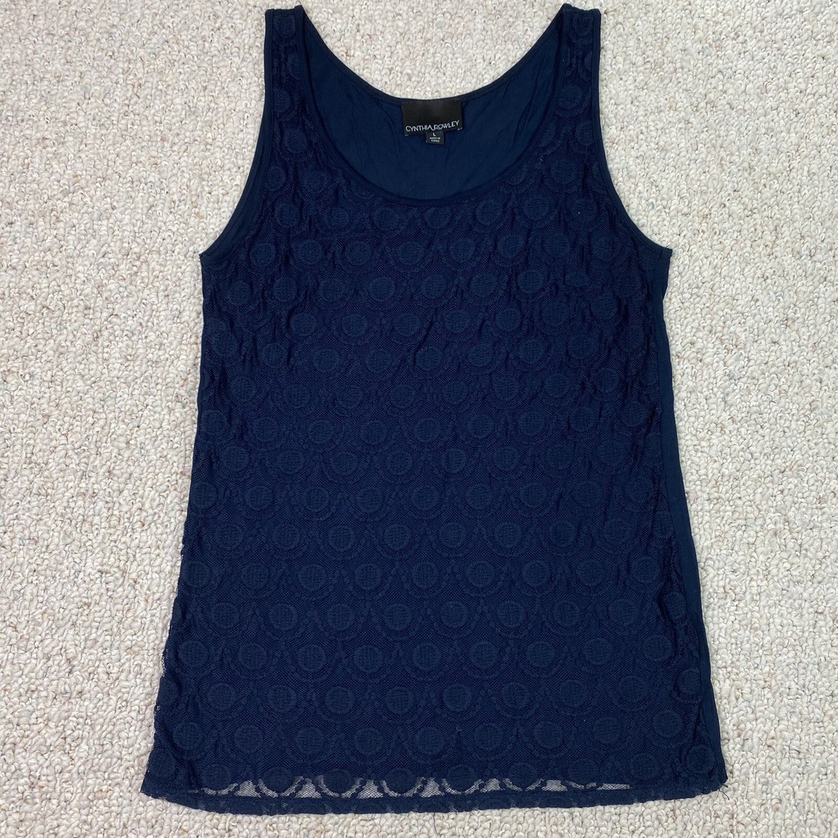 Cynthia Rowley Womens Top sz L Navy Lace Layered Tank