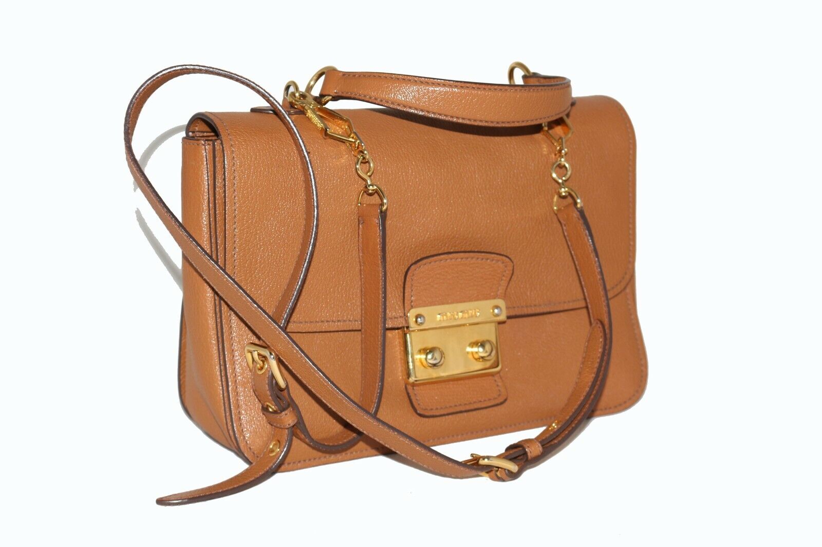 miu miu brown leather handbag with strap cross shoulder bag with GHW