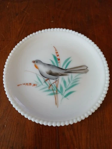 Vintage Westmoreland Milk Glass Hand Painted Bird Plate 7.5" EXCELLENT!